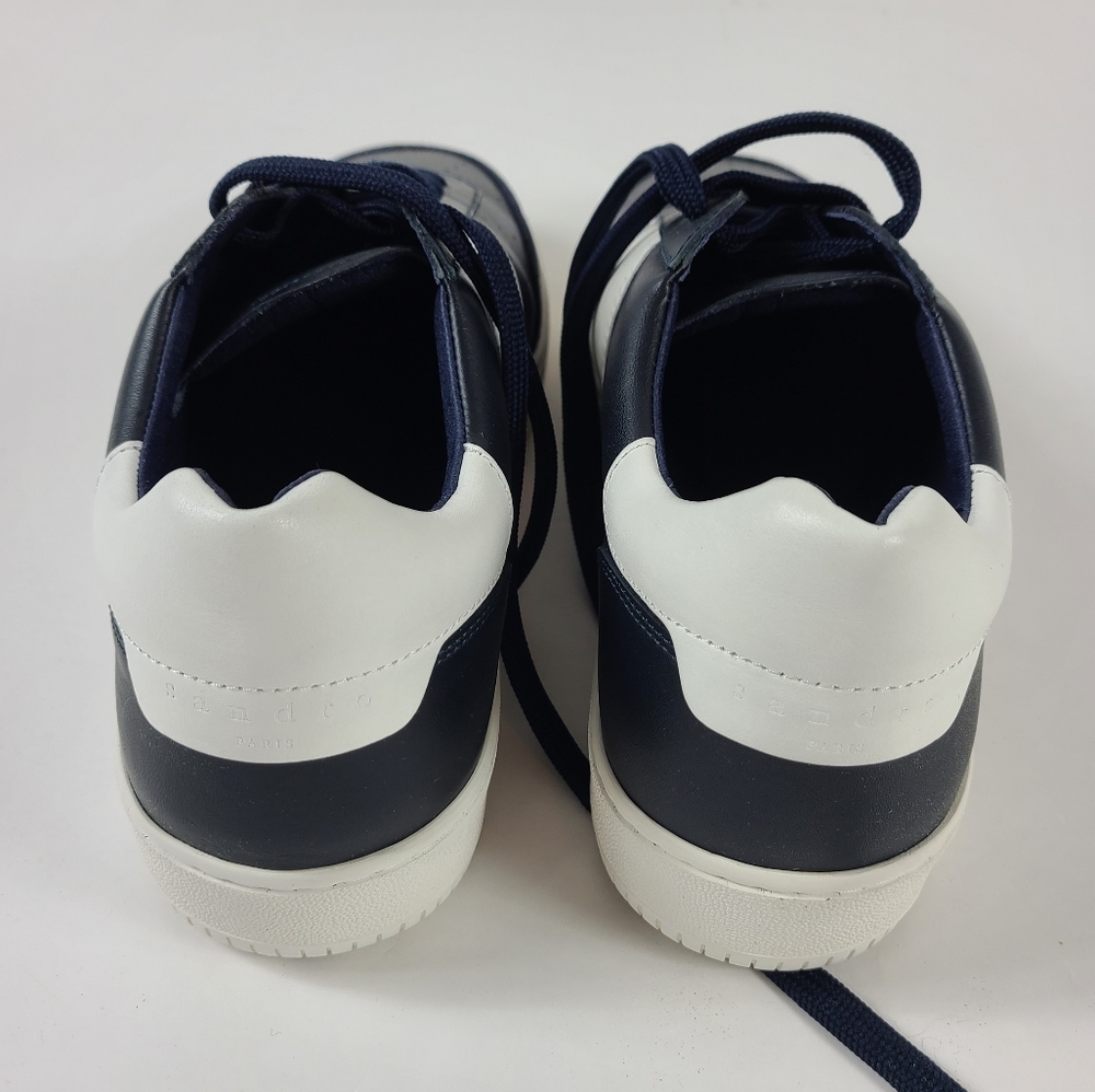 SANDRO Navy Blue Leather Mens Sneakers - Picture 3 of 4